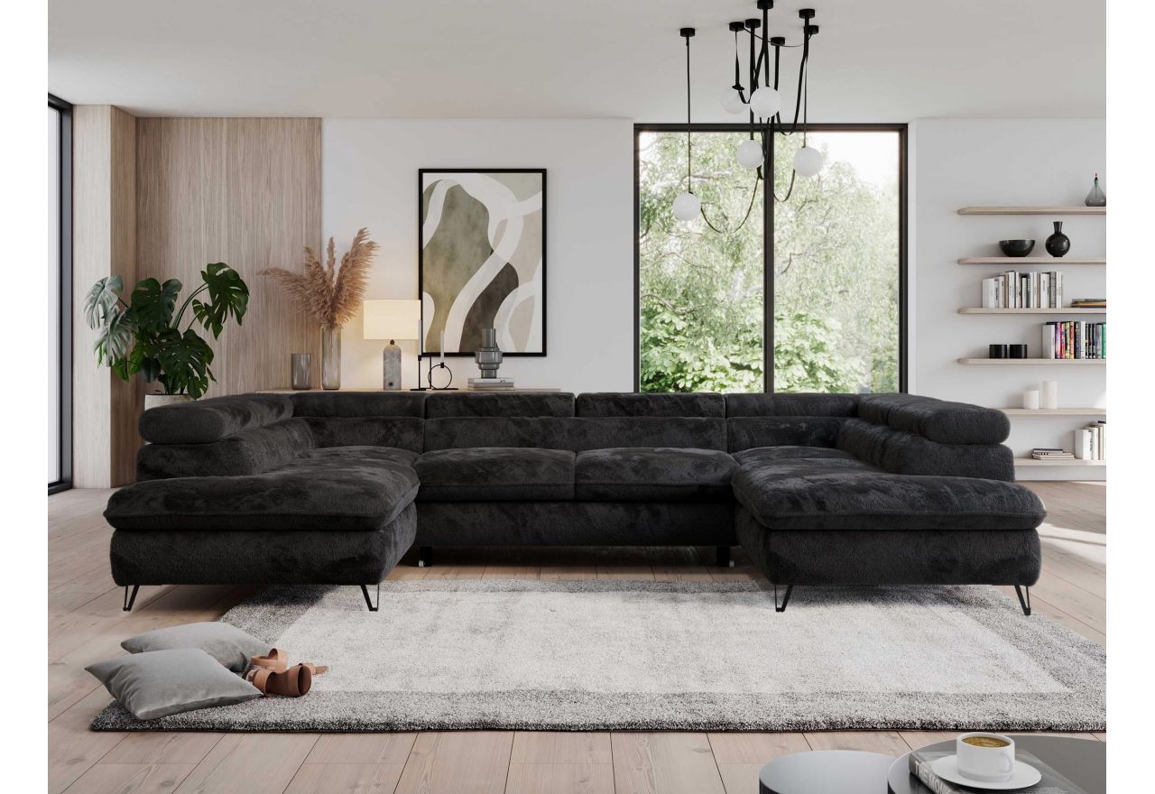 Narożnik - PEDRO U - uniwersalny - czarny, plusz