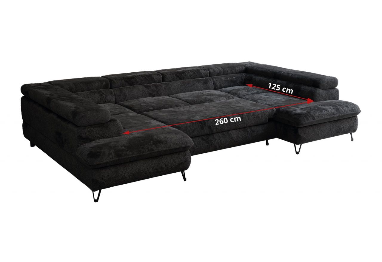 Narożnik - PEDRO U - uniwersalny - czarny, plusz