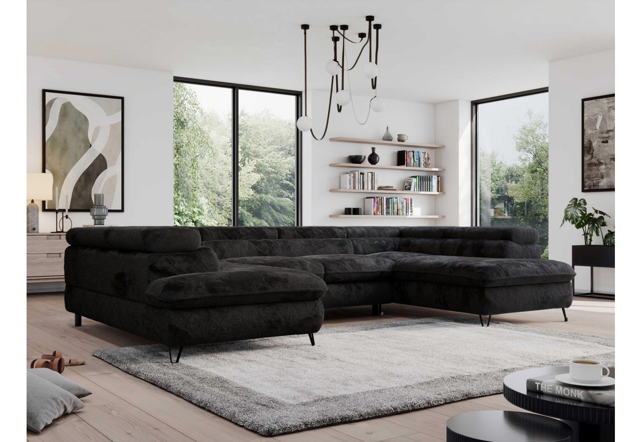 Narożnik - PEDRO U - uniwersalny - czarny, plusz