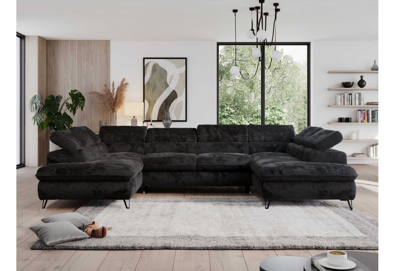 Narożnik - PEDRO U - uniwersalny - czarny, plusz