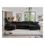 Narożnik - PEDRO U - uniwersalny - czarny, plusz