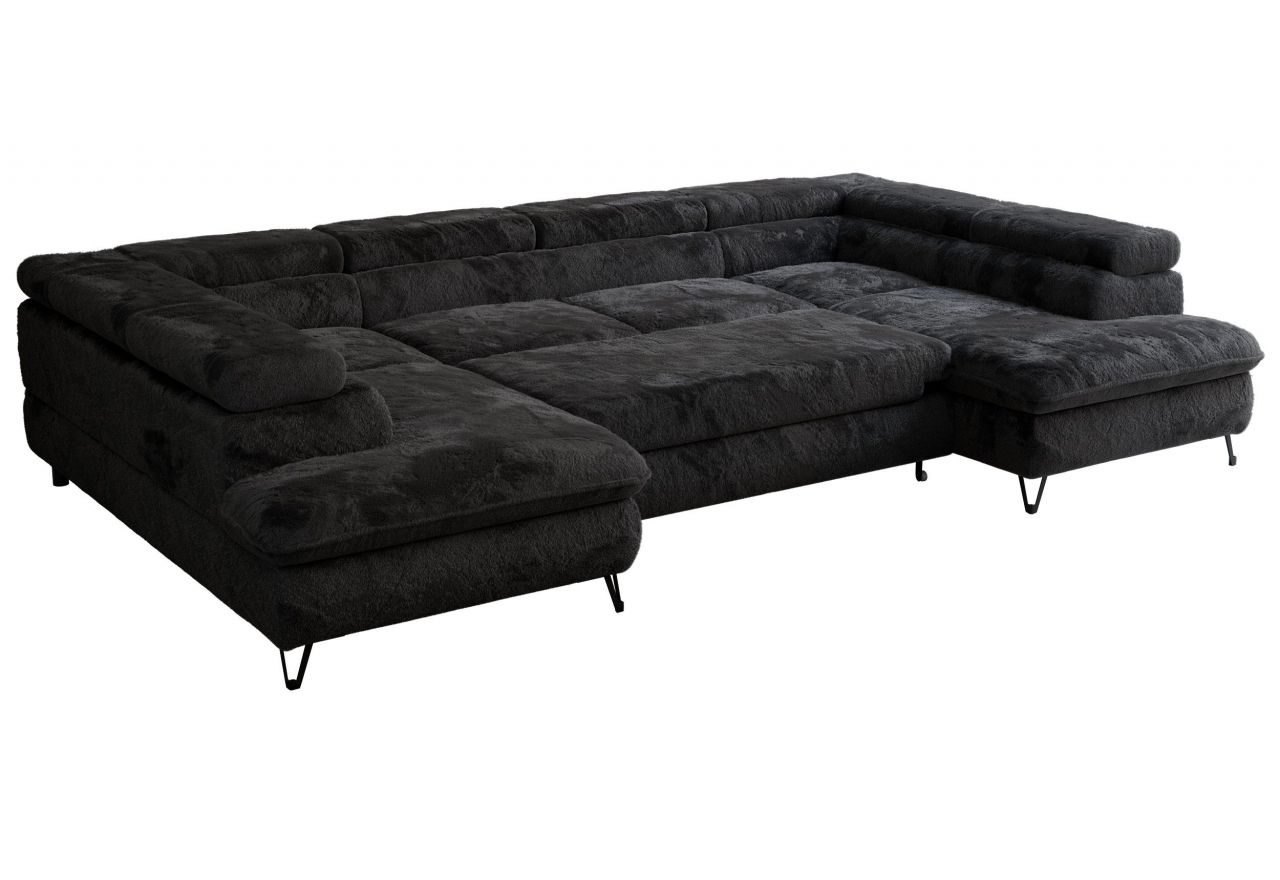 Narożnik - PEDRO U - uniwersalny - czarny, plusz