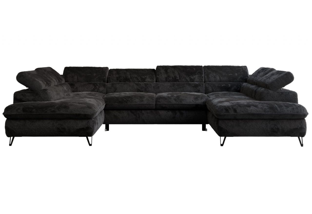 Narożnik - PEDRO U - uniwersalny - czarny, plusz