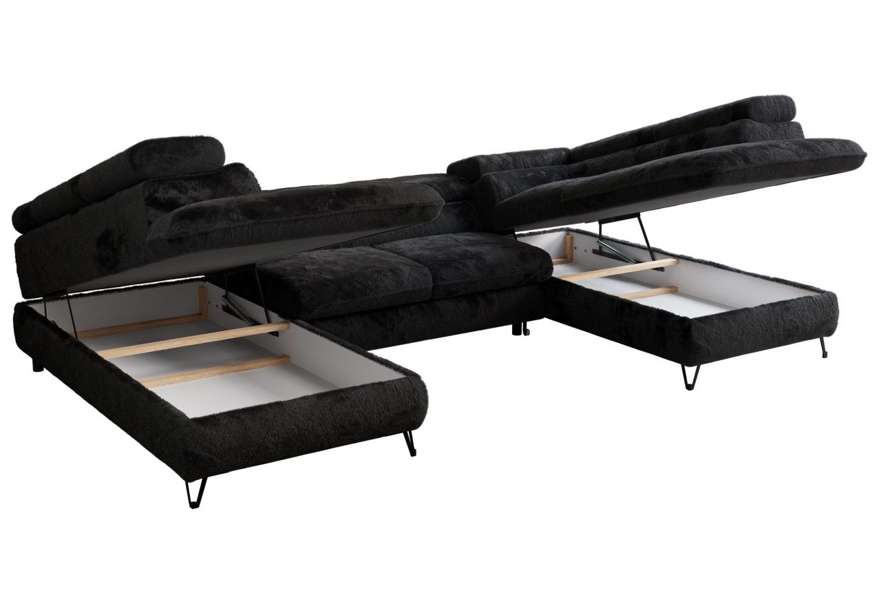 Narożnik - PEDRO U - uniwersalny - czarny, plusz