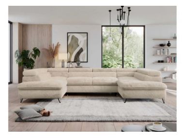 Narożnik - PEDRO U - uniwersalny - kremowy, plusz