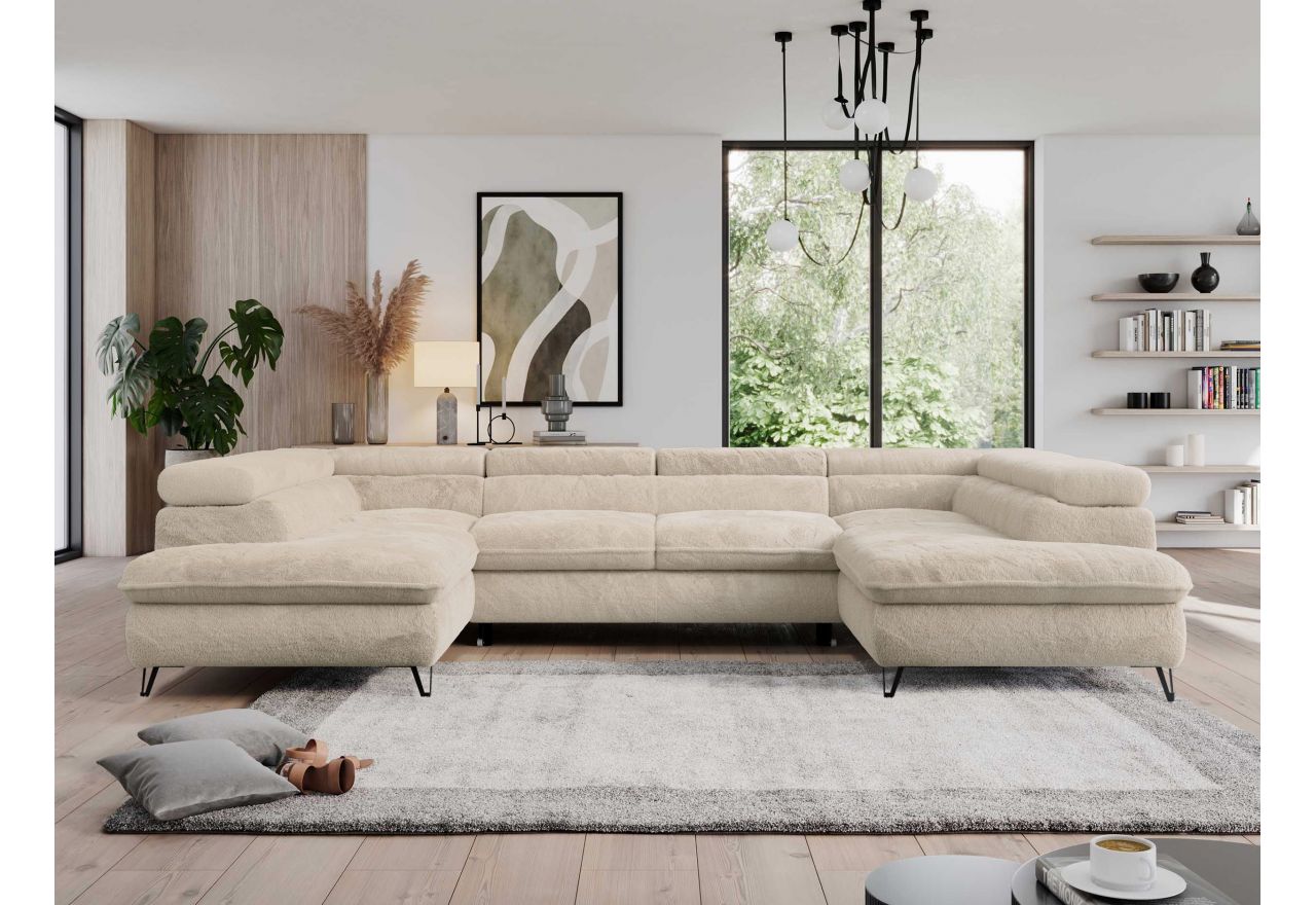 Narożnik - PEDRO U - uniwersalny - kremowy, plusz