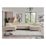 Narożnik - PEDRO U - uniwersalny - kremowy, plusz