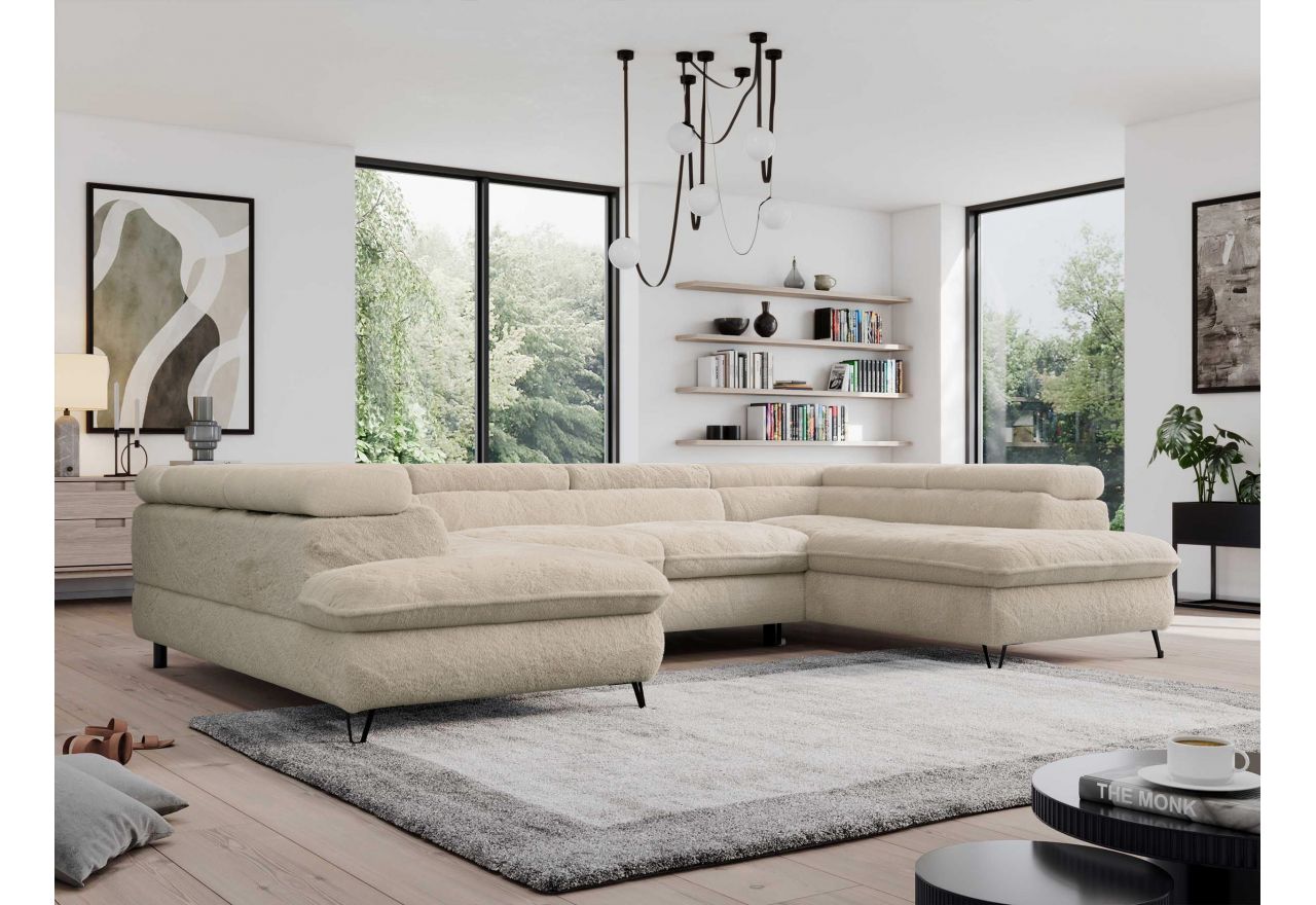 Narożnik - PEDRO U - uniwersalny - kremowy, plusz