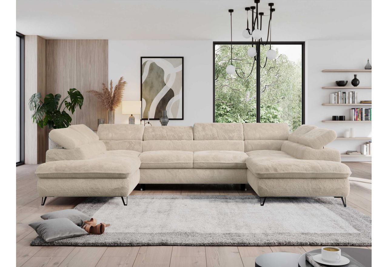 Narożnik - PEDRO U - uniwersalny - kremowy, plusz