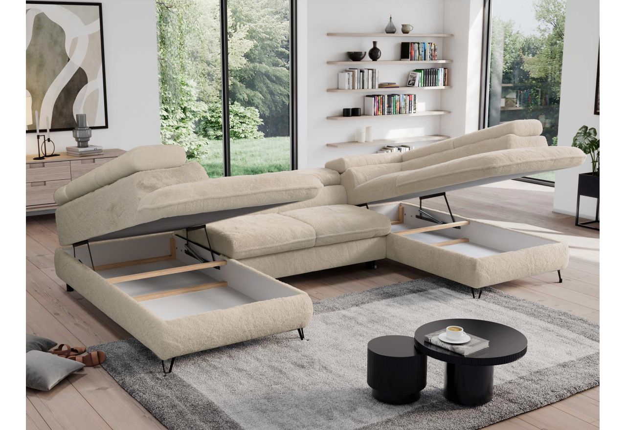 Narożnik - PEDRO U - uniwersalny - kremowy, plusz