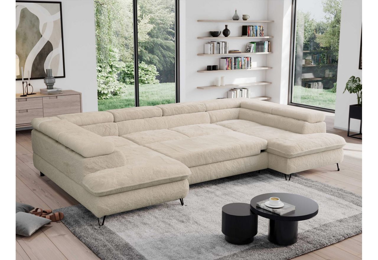 Narożnik - PEDRO U - uniwersalny - kremowy, plusz