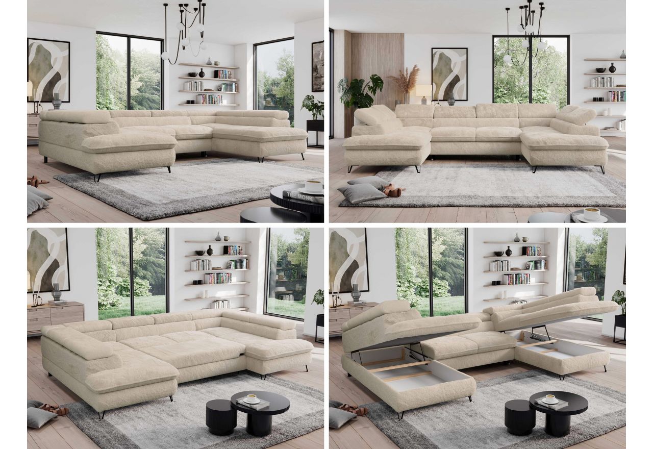 Narożnik - PEDRO U - uniwersalny - kremowy, plusz