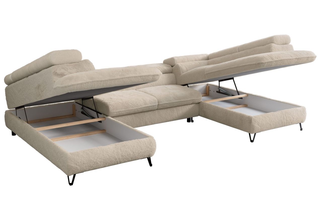 Narożnik - PEDRO U - uniwersalny - kremowy, plusz