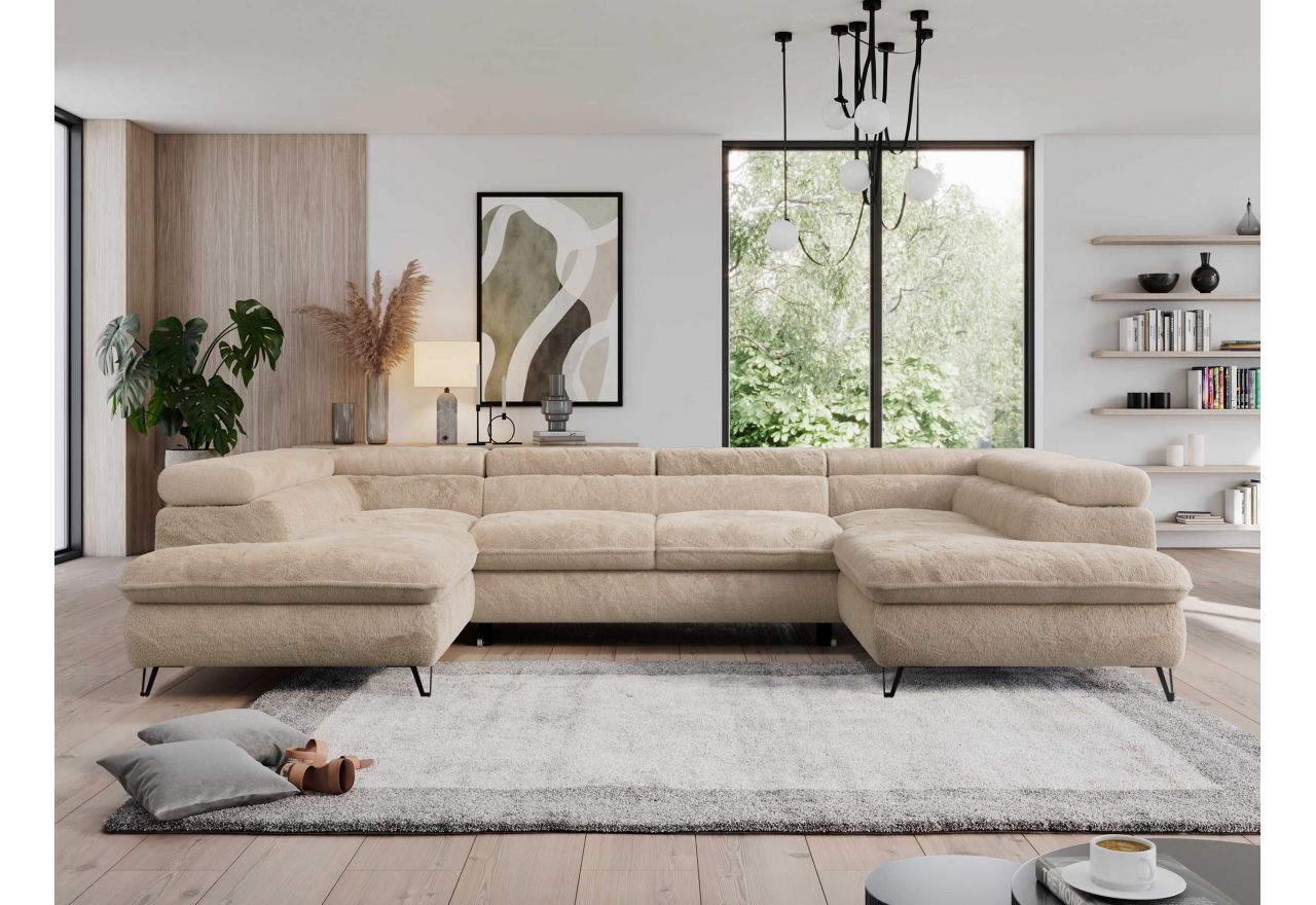 Narożnik - PEDRO U - uniwersalny - beżowy, plusz