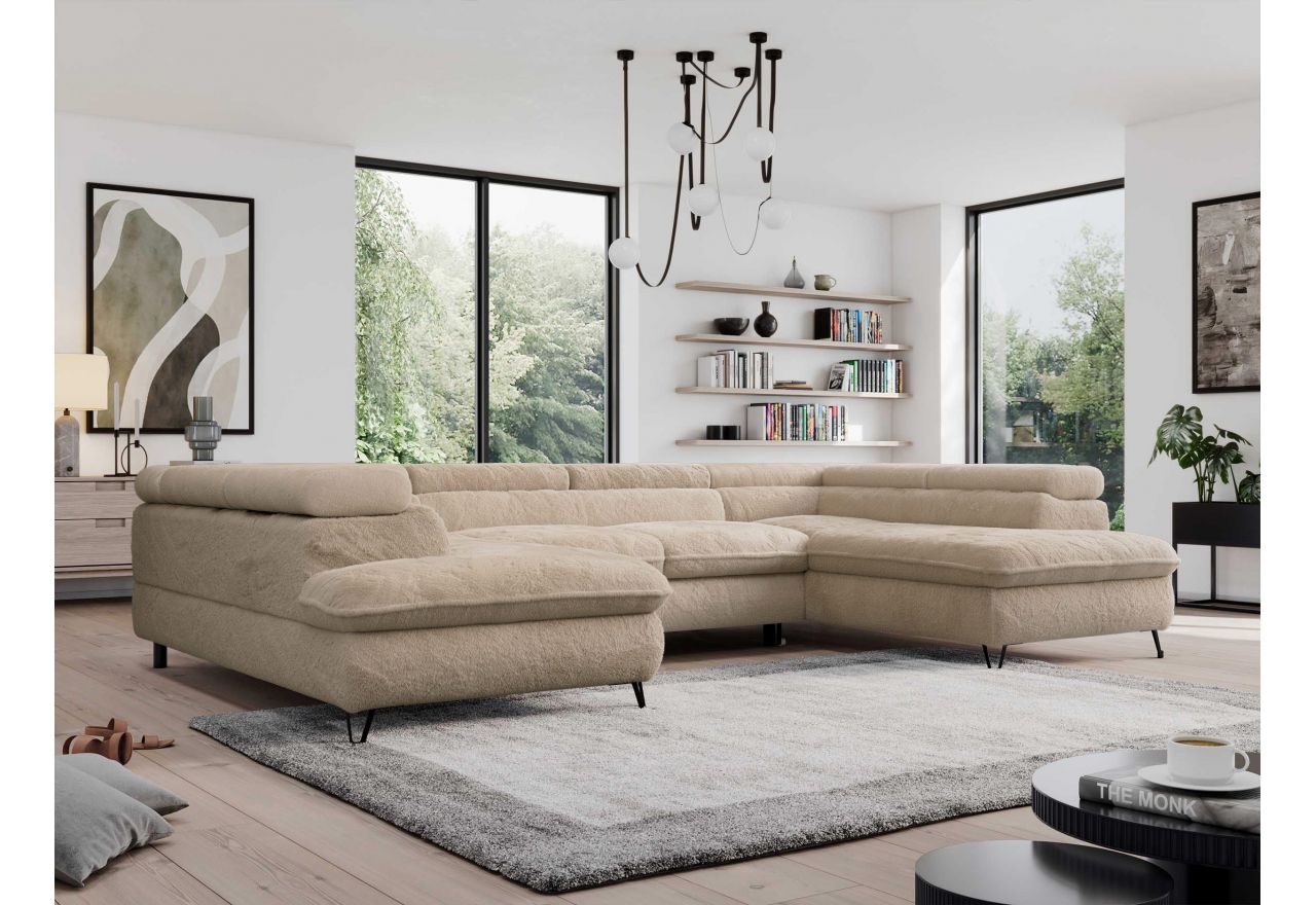 Narożnik - PEDRO U - uniwersalny - beżowy, plusz