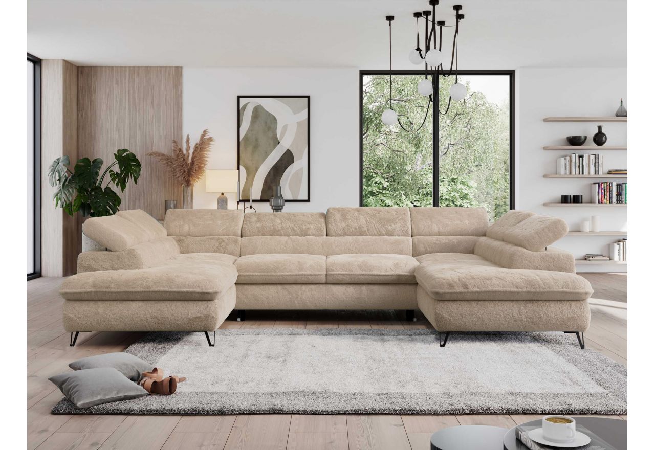 Narożnik - PEDRO U - uniwersalny - beżowy, plusz