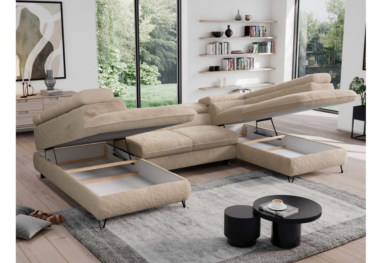 Narożnik - PEDRO U - uniwersalny - beżowy, plusz