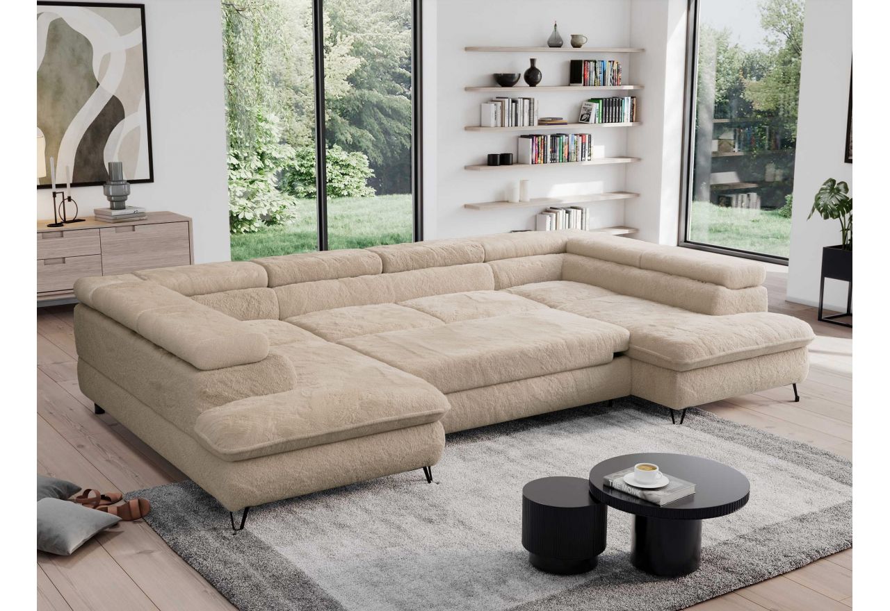 Narożnik - PEDRO U - uniwersalny - beżowy, plusz