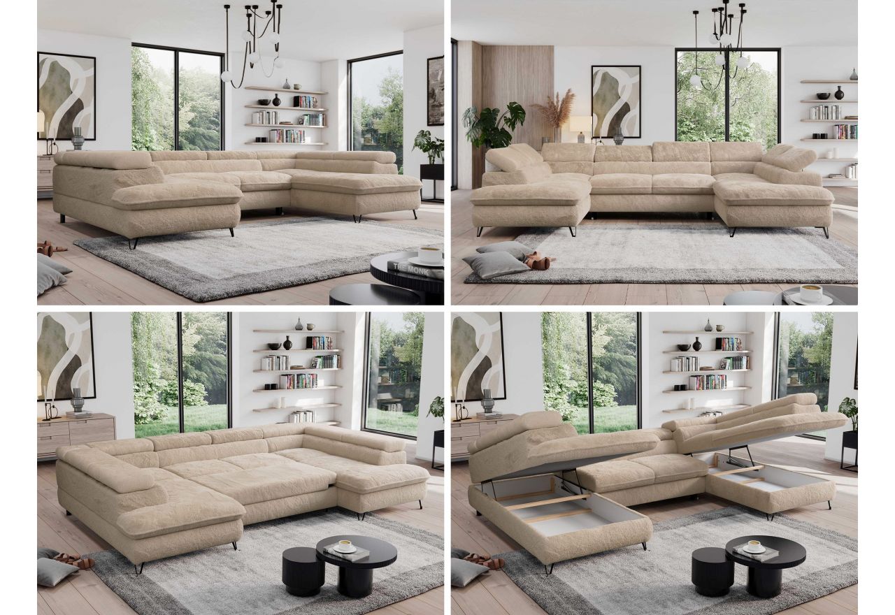 Narożnik - PEDRO U - uniwersalny - beżowy, plusz