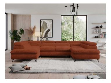 Narożnik - PEDRO U - uniwersalny - pomarańczowy, plusz