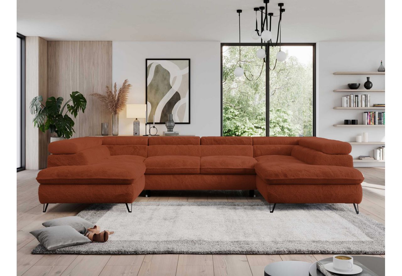 Narożnik - PEDRO U - uniwersalny - pomarańczowy, plusz