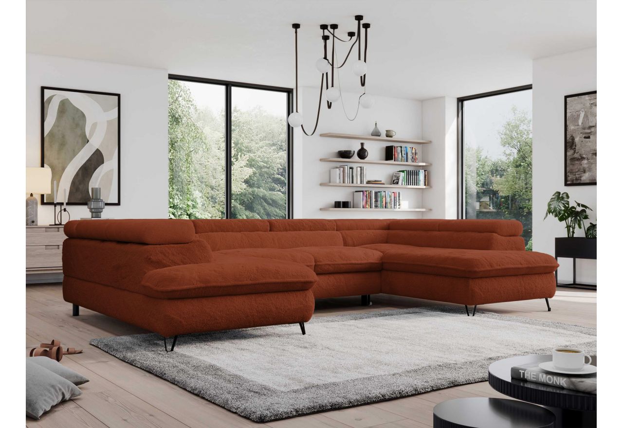 Narożnik - PEDRO U - uniwersalny - pomarańczowy, plusz