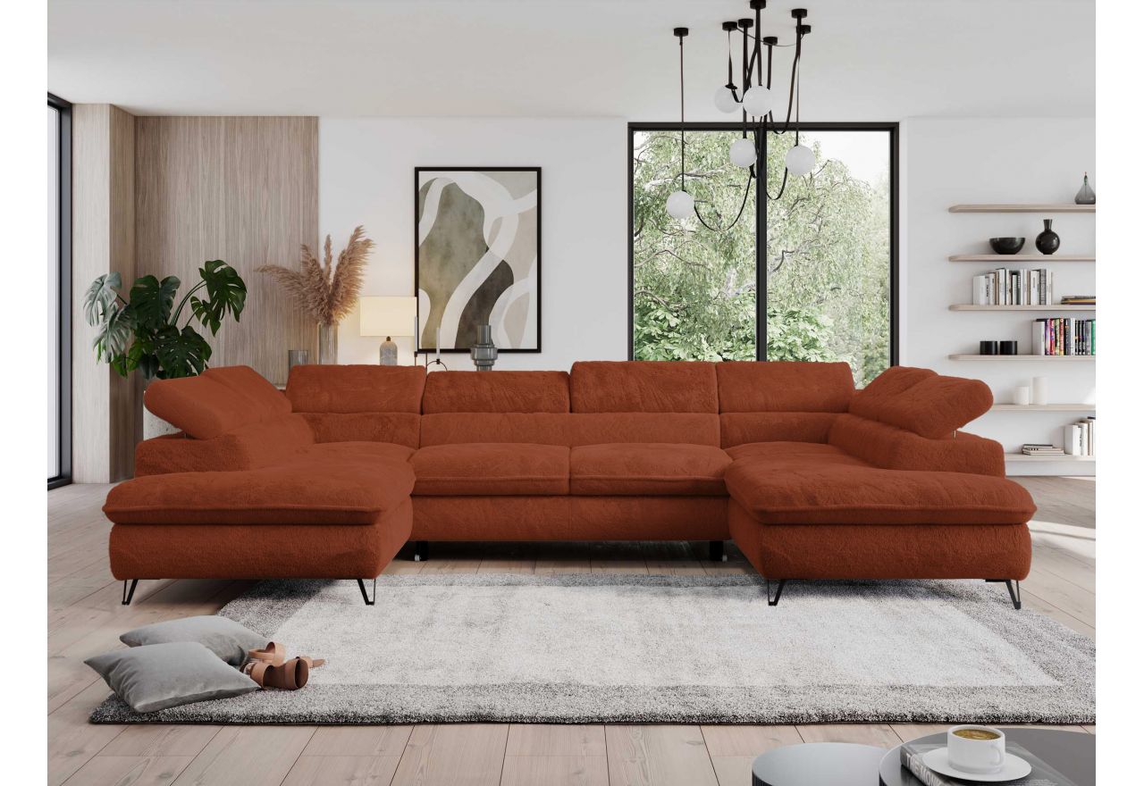 Narożnik - PEDRO U - uniwersalny - pomarańczowy, plusz