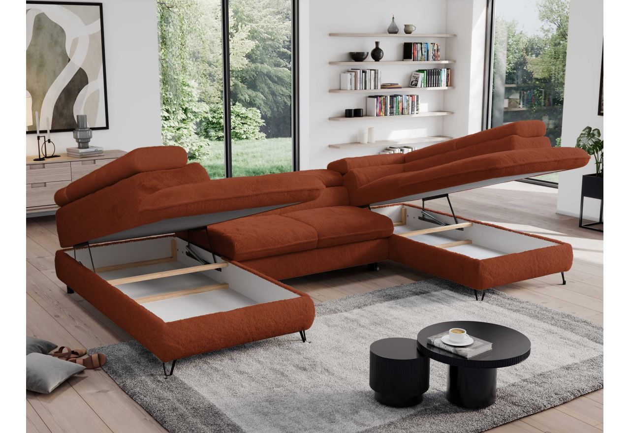 Narożnik - PEDRO U - uniwersalny - pomarańczowy, plusz