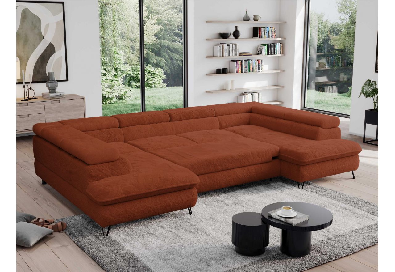 Narożnik - PEDRO U - uniwersalny - pomarańczowy, plusz