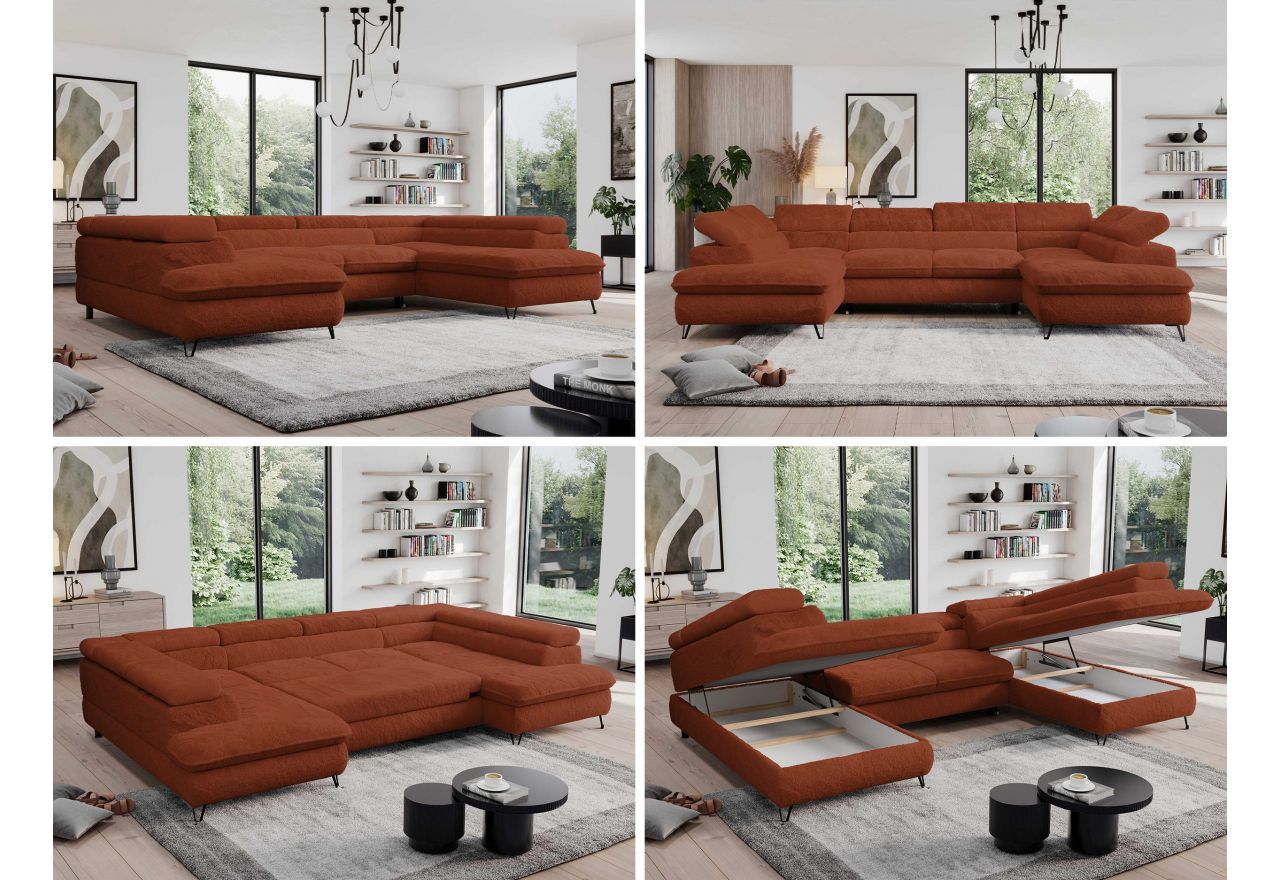 Narożnik - PEDRO U - uniwersalny - pomarańczowy, plusz