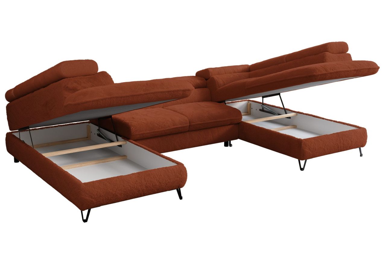 Narożnik - PEDRO U - uniwersalny - pomarańczowy, plusz