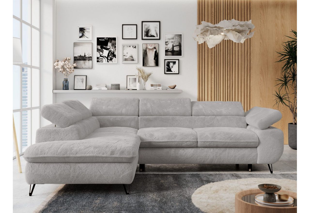 Narożnik - PETER L - strona lewa - jasnoszary, plusz