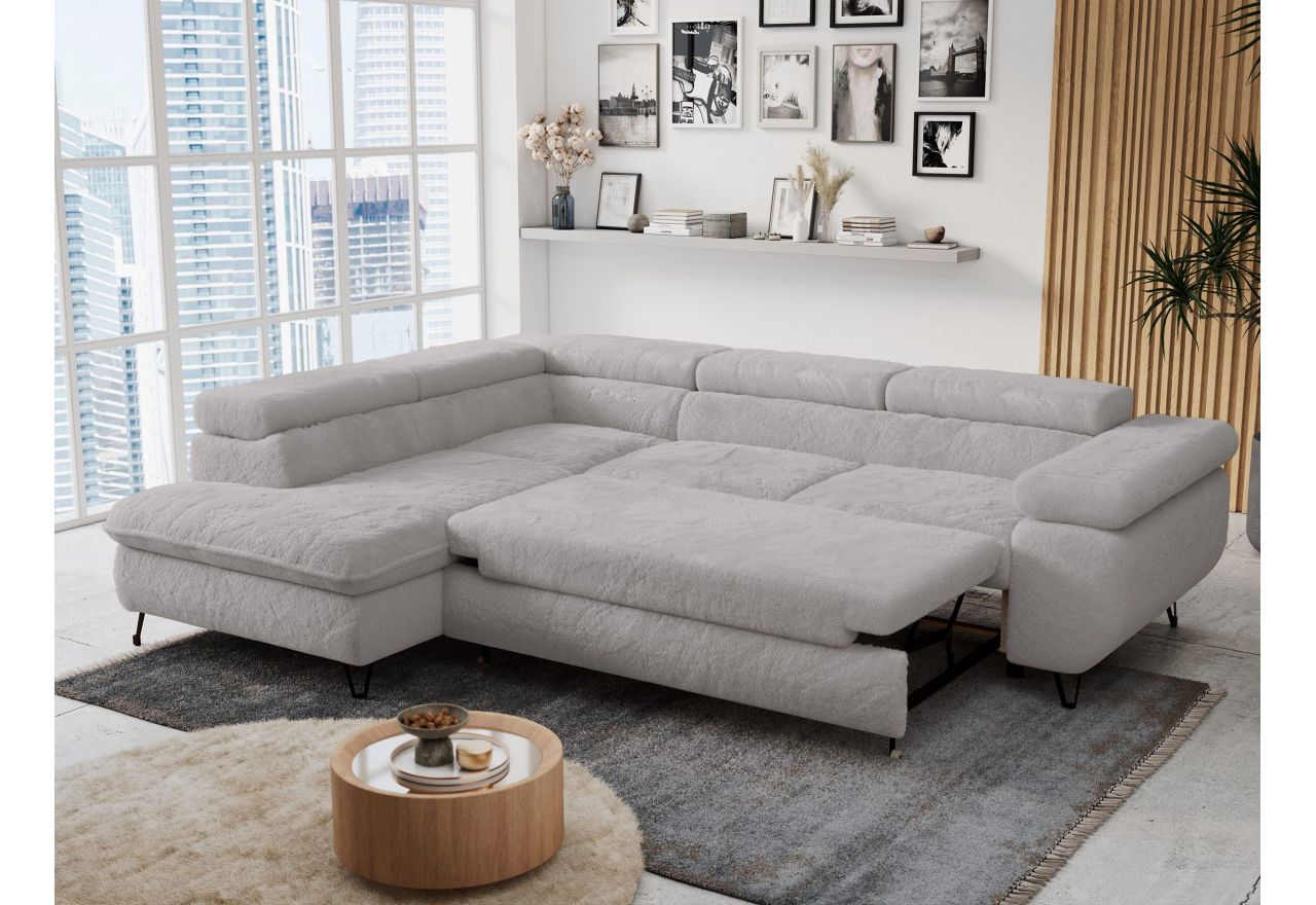 Narożnik - PETER L - strona lewa - jasnoszary, plusz