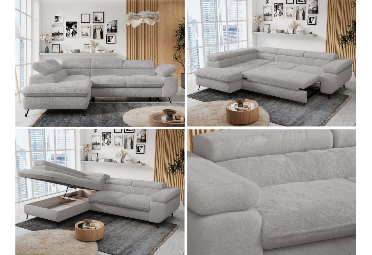 Narożnik - PETER L - strona lewa - jasnoszary, plusz