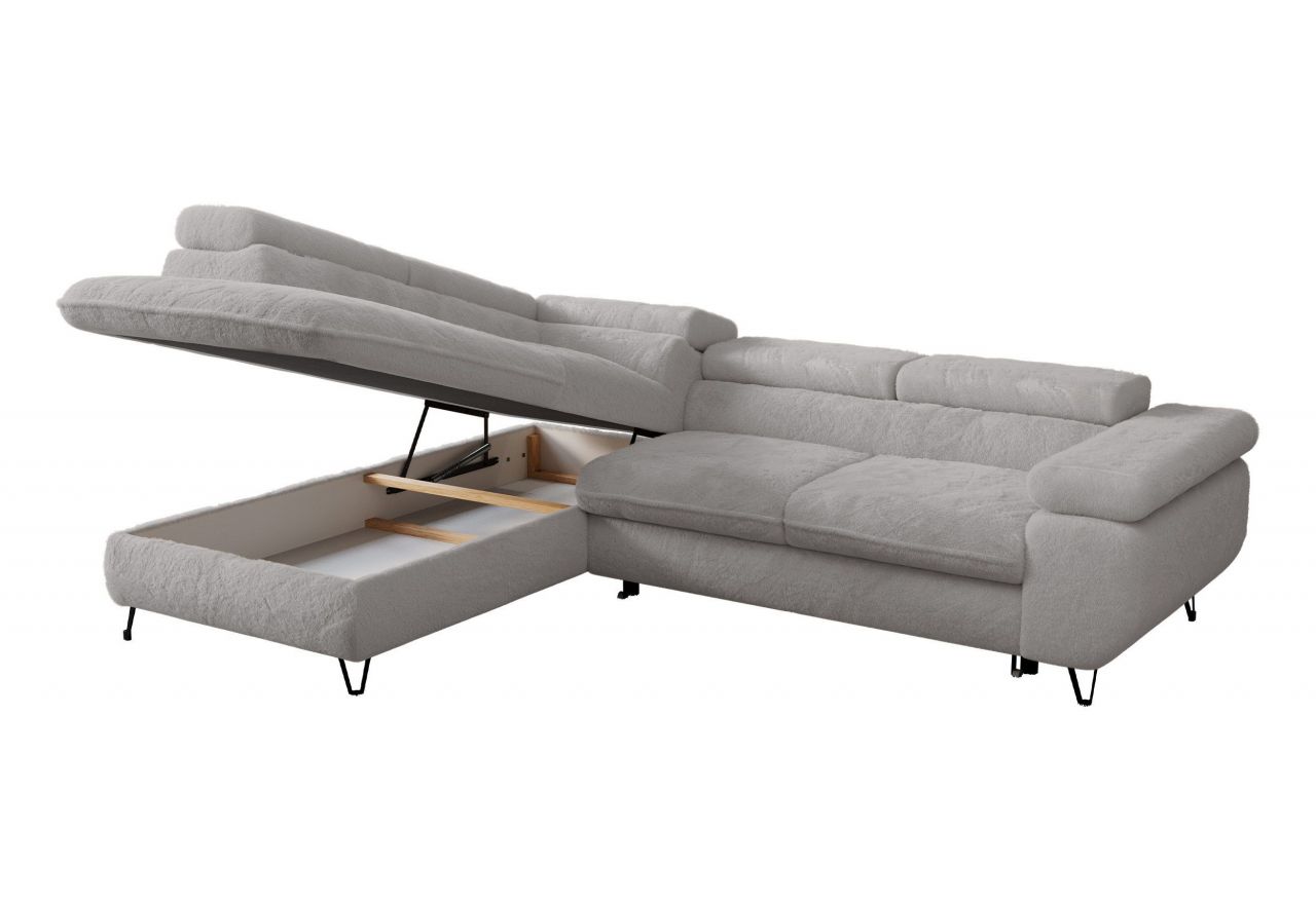 Narożnik - PETER L - strona lewa - jasnoszary, plusz