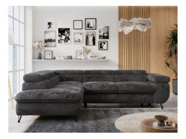 Narożnik - PETER L - strona lewa - ciemnoszary, plusz