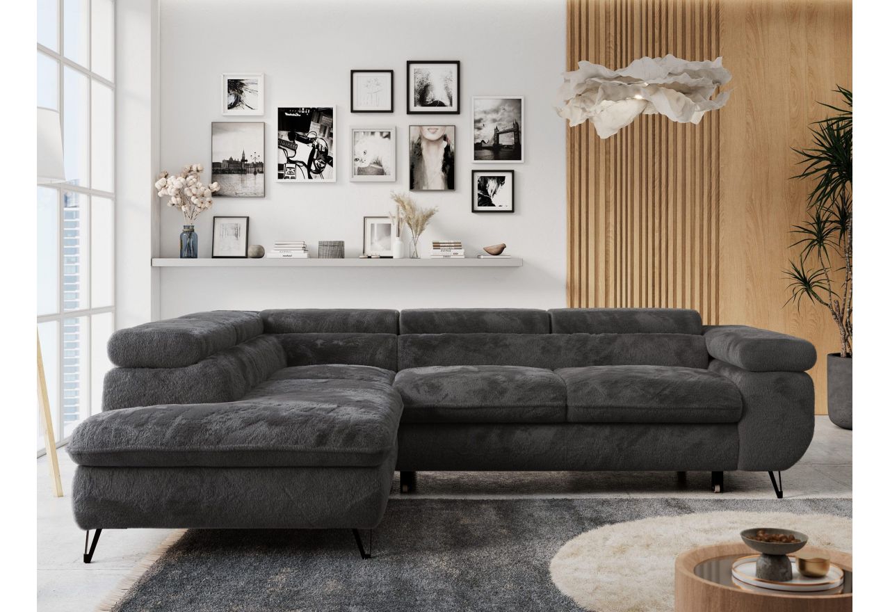 Narożnik - PETER L - strona lewa - ciemnoszary, plusz