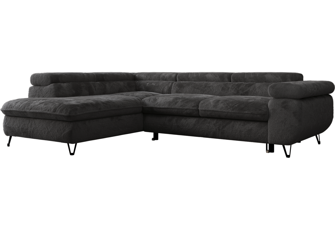 Narożnik - PETER L - strona lewa - ciemnoszary, plusz