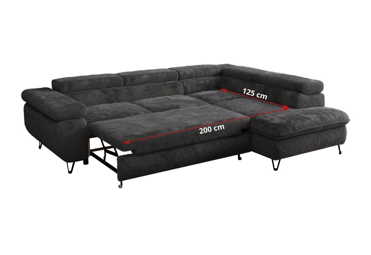 Narożnik - PETER L - strona lewa - ciemnoszary, plusz