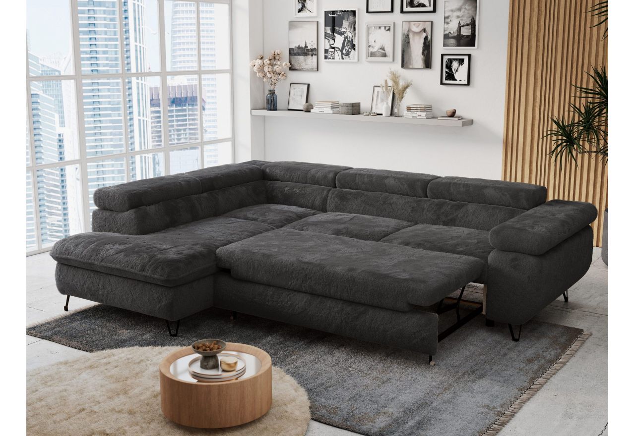 Narożnik - PETER L - strona lewa - ciemnoszary, plusz