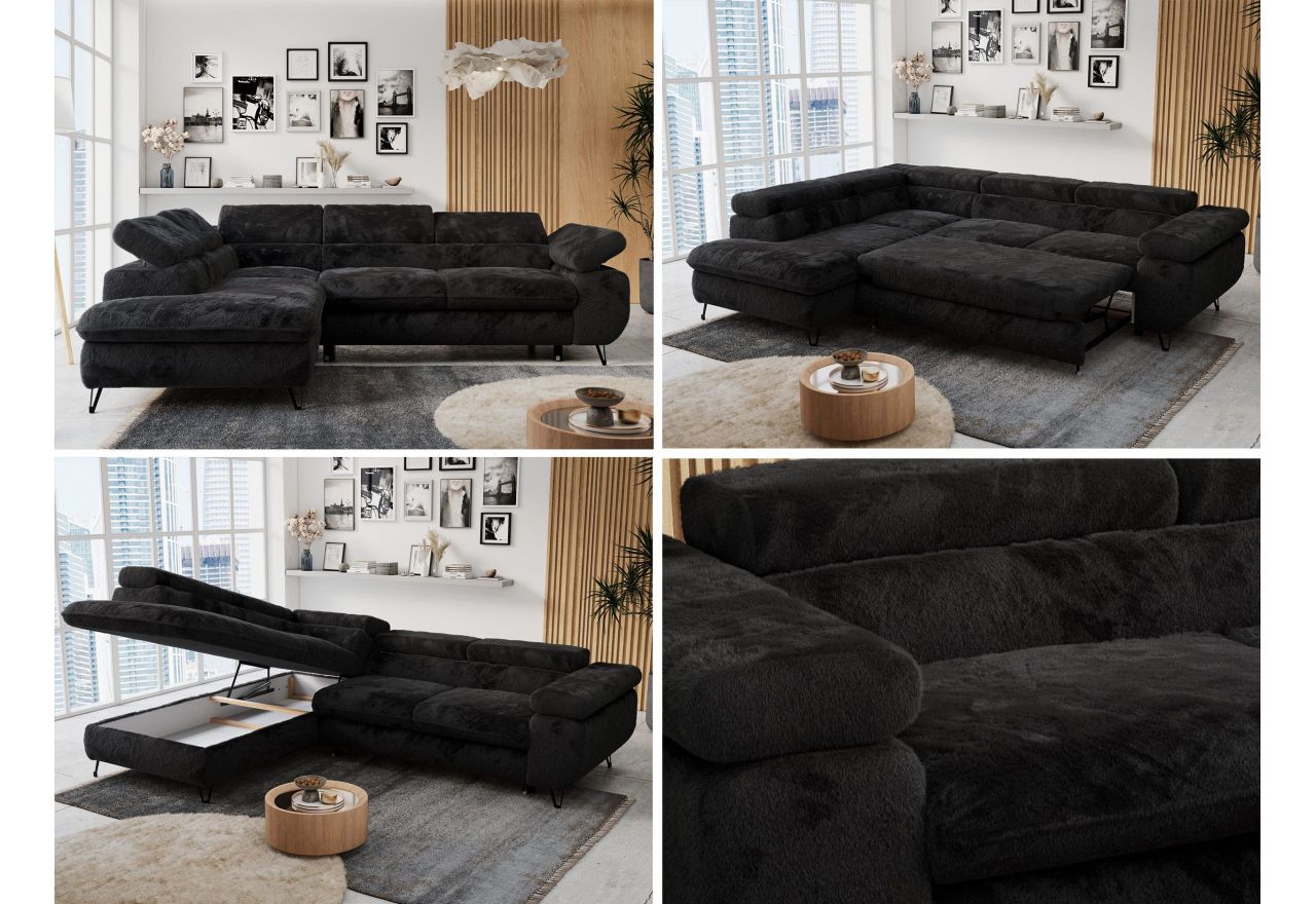 Narożnik - PETER L - strona lewa - ciemnoszary, plusz