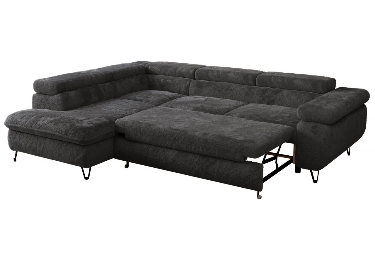 Narożnik - PETER L - strona lewa - ciemnoszary, plusz