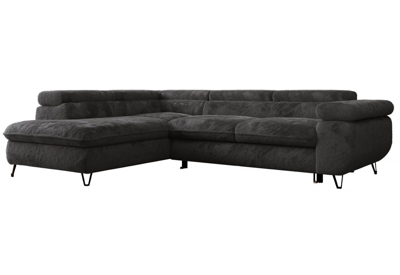 Narożnik - PETER L - strona lewa - ciemnoszary, plusz