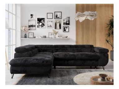 Narożnik - PETER L - strona lewa - czarny, plusz