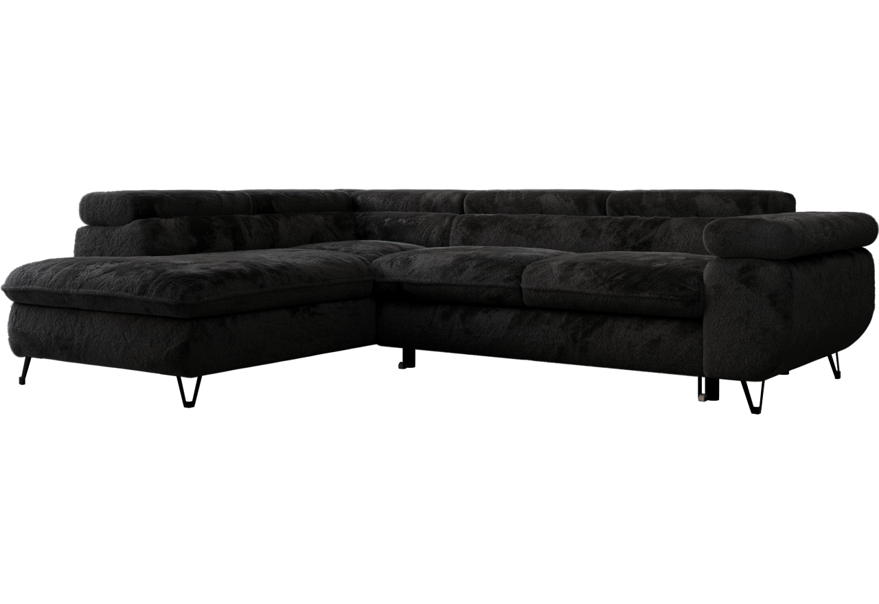 Narożnik - PETER L - strona lewa - czarny, plusz