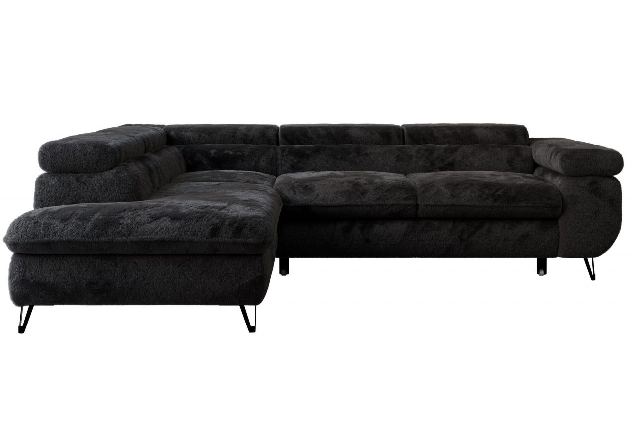 Narożnik - PETER L - strona lewa - czarny, plusz