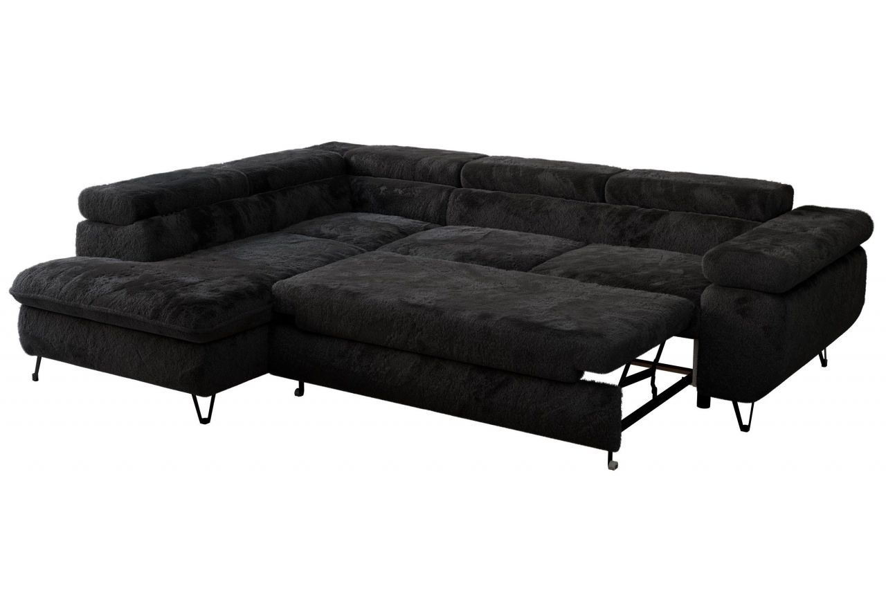 Narożnik - PETER L - strona lewa - czarny, plusz