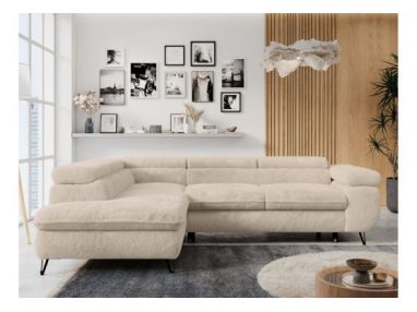 Narożnik - PETER L - strona lewa - kremowy, plusz