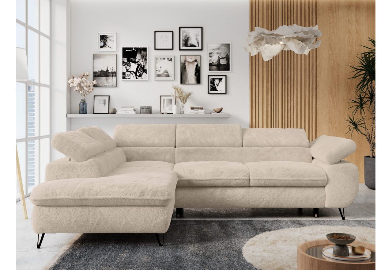 Narożnik - PETER L - strona lewa - kremowy, plusz