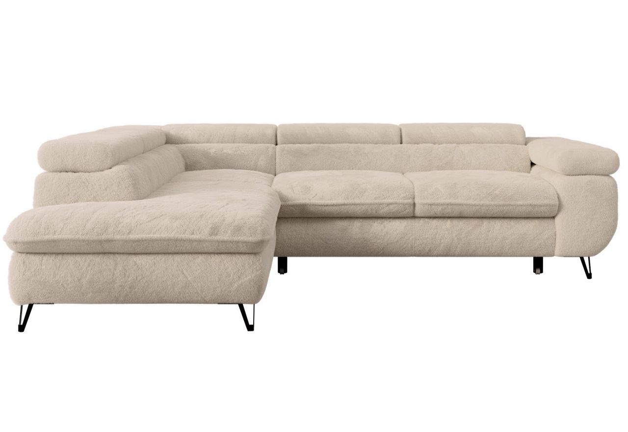 Narożnik - PETER L - strona lewa - kremowy, plusz